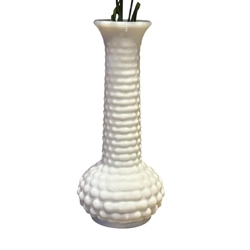 Vintage E.O. Brody Co. White Milk Glass Hobnail Bud Vase 7.5”*